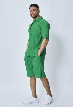 Chemise cotelée manches courtes oversize