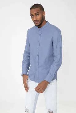 Chemise décontractée lin à col mao