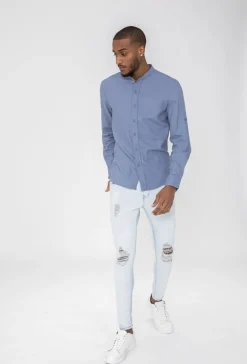 Chemise décontractée lin à col mao