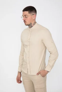 Chemise décontractée lin à col mao
