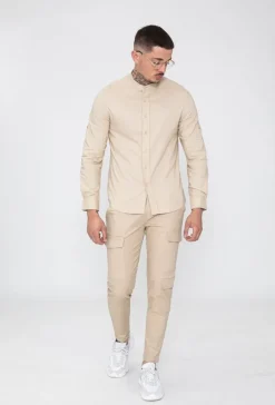 Chemise décontractée lin à col mao