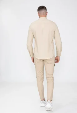 Chemise décontractée lin à col mao