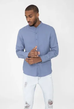 Chemise décontractée lin à col mao