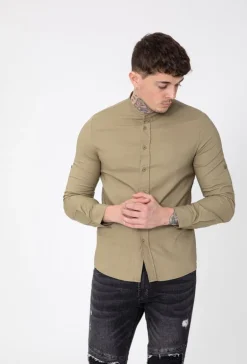 Chemise décontractée lin à col mao