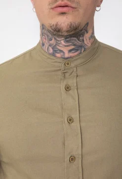 Chemise décontractée lin à col mao