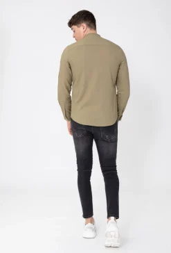 Chemise décontractée lin à col mao