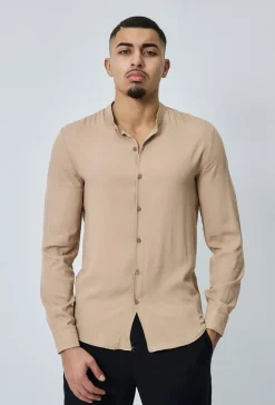 Chemise décontractée unie col mao