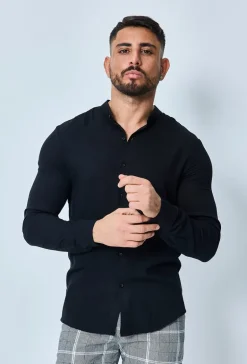 Chemise décontractée unie col mao