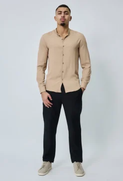 Chemise décontractée unie col mao