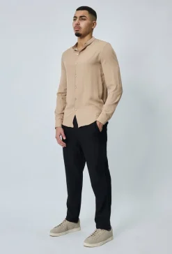Chemise décontractée unie col mao