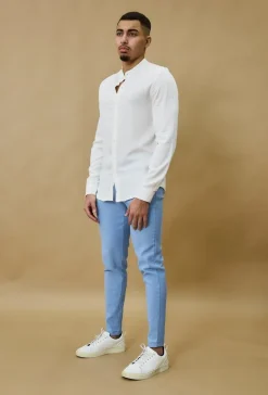 Chemise décontractée unie col mao