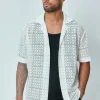 Chemise en dentelle manches courtes col à revers