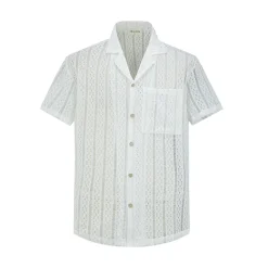 Chemise en dentelle manches courtes col à revers
