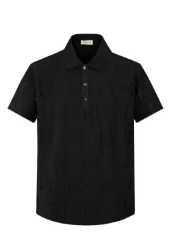 Chemise en dentelle manches courtes col à revers