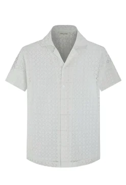 Chemise en dentelle manches courtes col à revers
