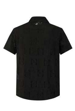 Chemise en dentelle manches courtes col à revers