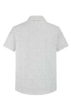 Chemise en dentelle manches courtes col à revers