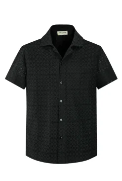 Chemise en dentelle manches courtes col à revers