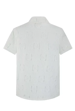 Chemise en dentelle manches courtes col à revers