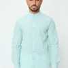 Chemise en lin mélangé avec col coréen