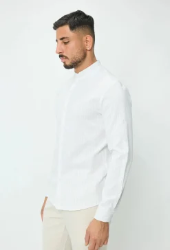 Chemise en lin mélangé avec col coréen
