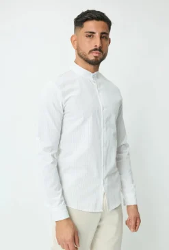 Chemise en lin mélangé avec col coréen