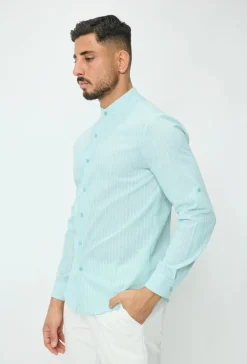 Chemise en lin mélangé avec col coréen