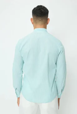Chemise en lin mélangé avec col coréen