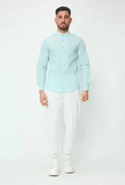 Chemise en lin mélangé avec col coréen