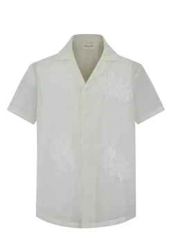 Chemise manches courtes à motifs fleuris broder