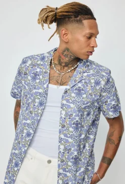 Chemise manches courtes à motifs fleuris