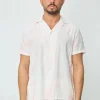 Chemise manches courtes tendance effet lin avec motif