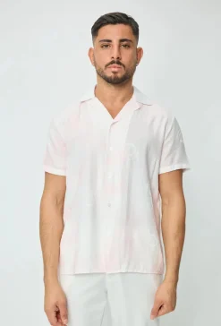 Chemise manches courtes tendance effet lin avec motif