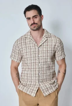 Chemise manches courtes texturée à carreaux