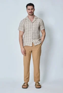 Chemise manches courtes texturée à carreaux