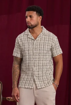 Chemise manches courtes texturée à carreaux