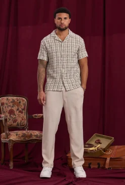 Chemise manches courtes texturée à carreaux