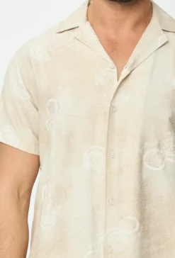 Chemise manches courtes tendance effet lin avec motif