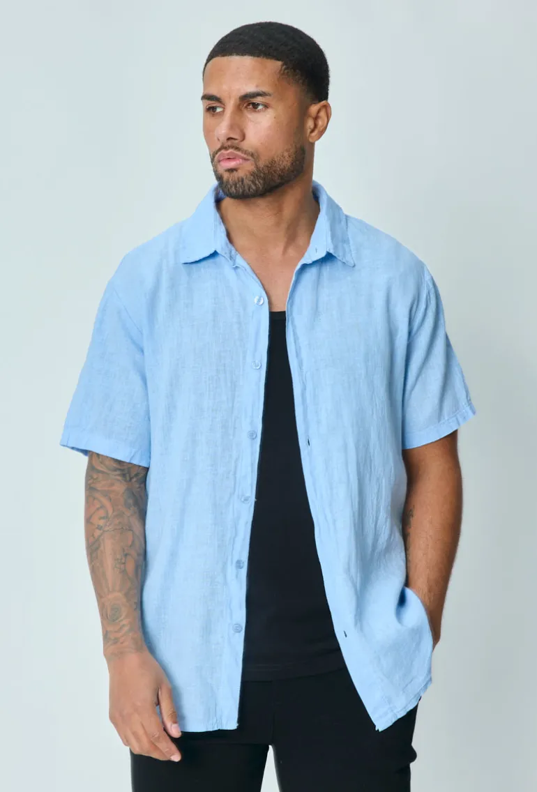 Chemise manches courtes unie en lin