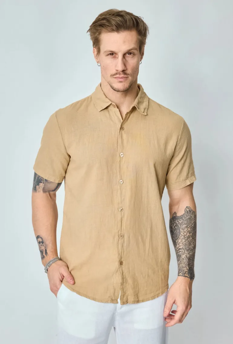 Chemise manches courtes unie en lin