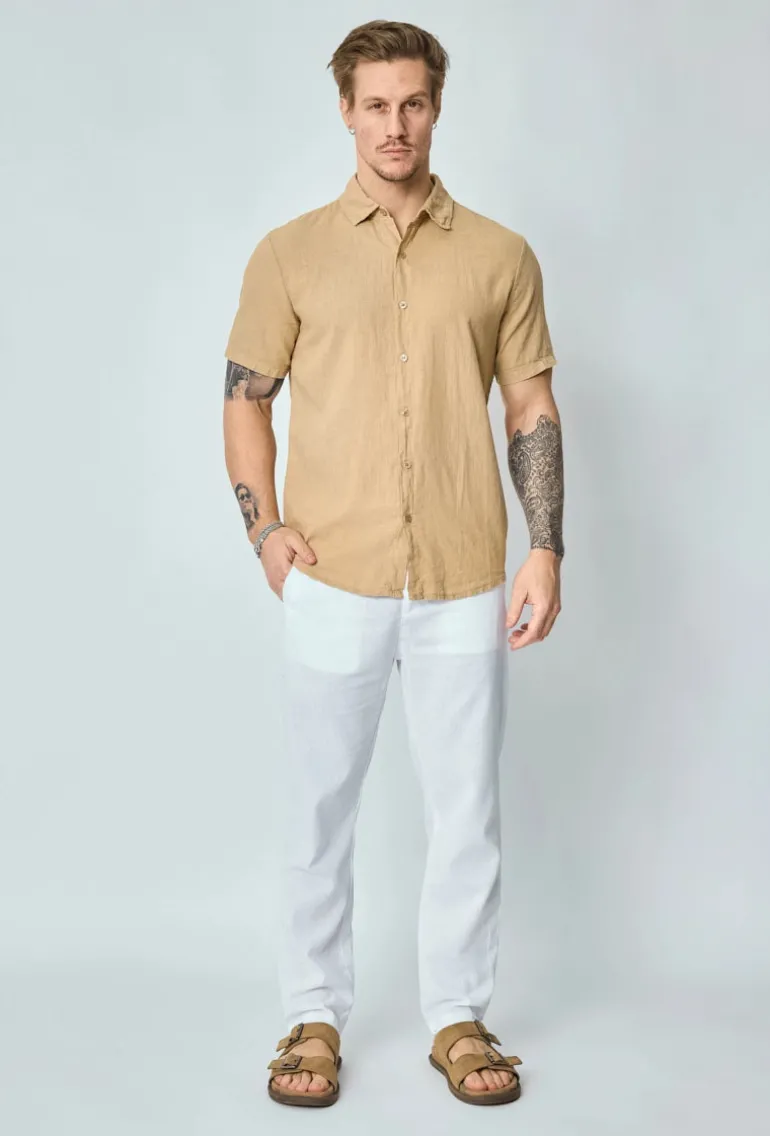 Chemise manches courtes unie en lin