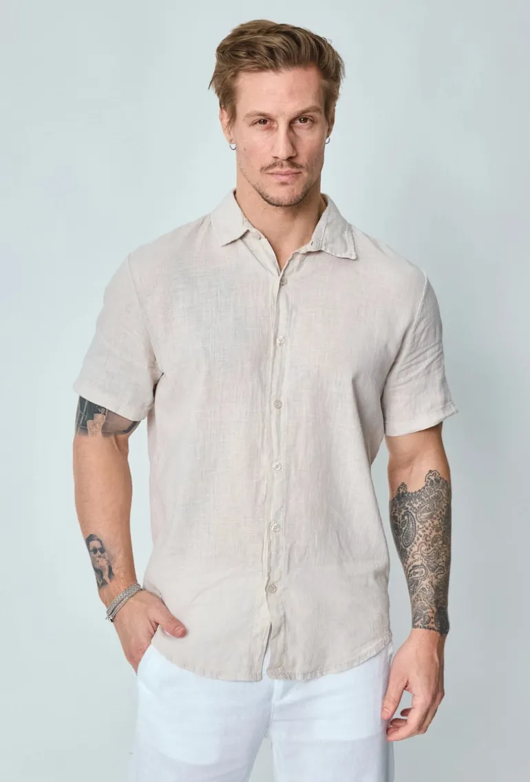 Chemise manches courtes unie en lin