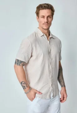 Chemise manches courtes unie en lin