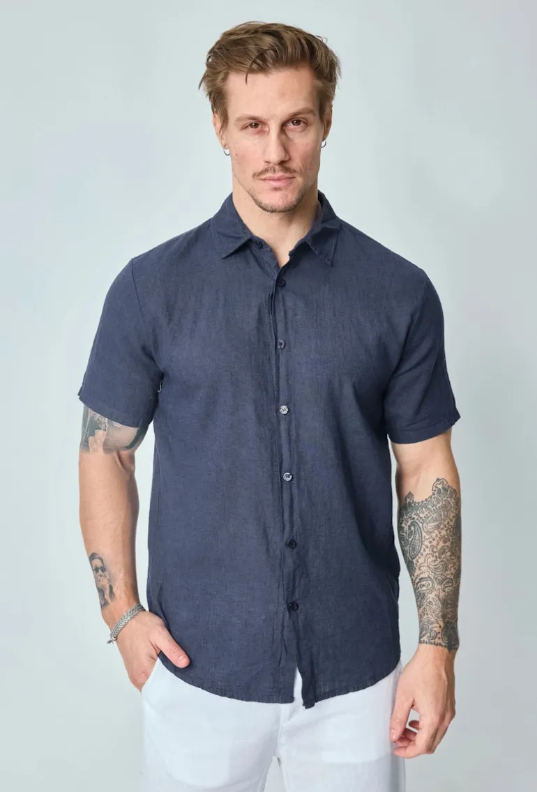 Chemise manches courtes unie en lin