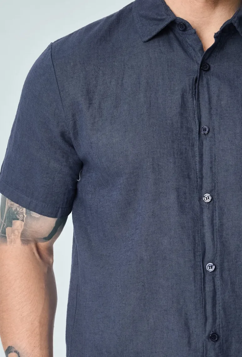 Chemise manches courtes unie en lin