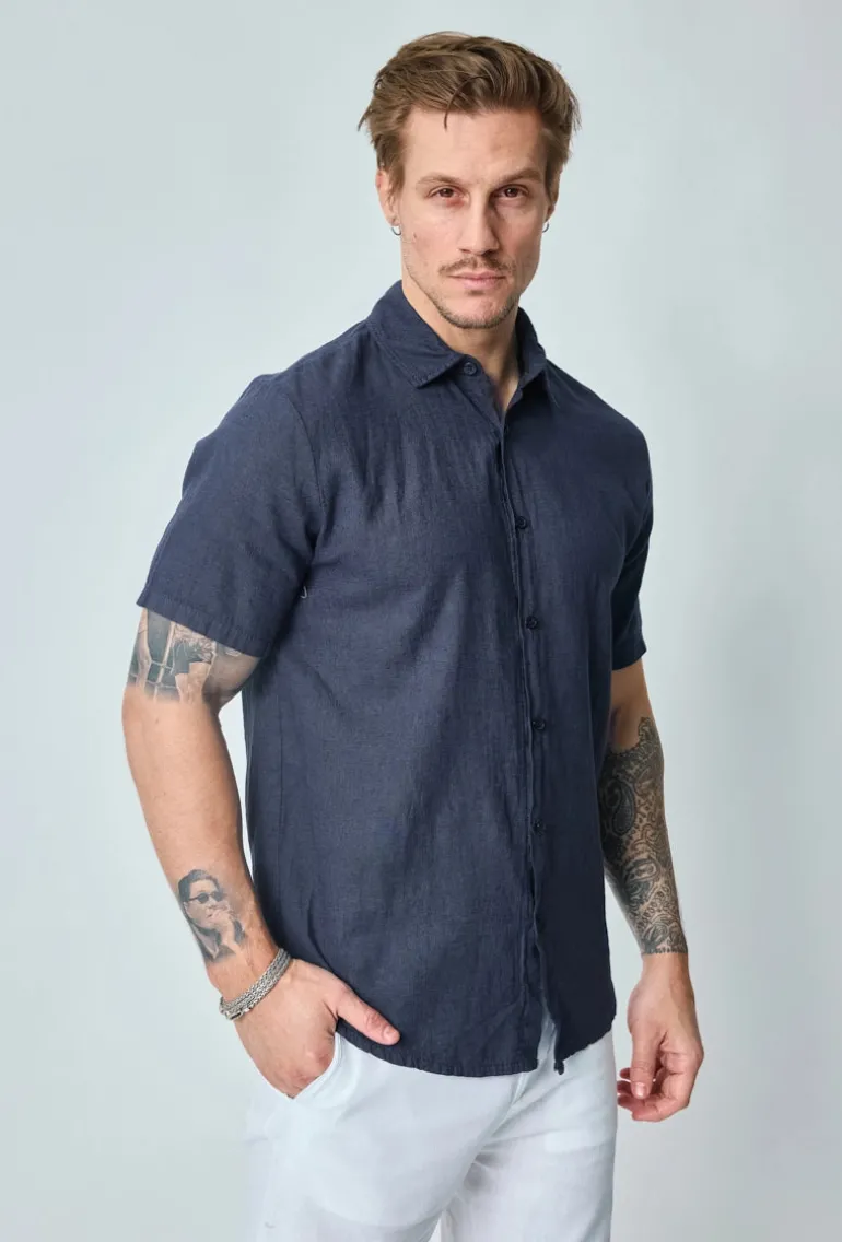 Chemise manches courtes unie en lin