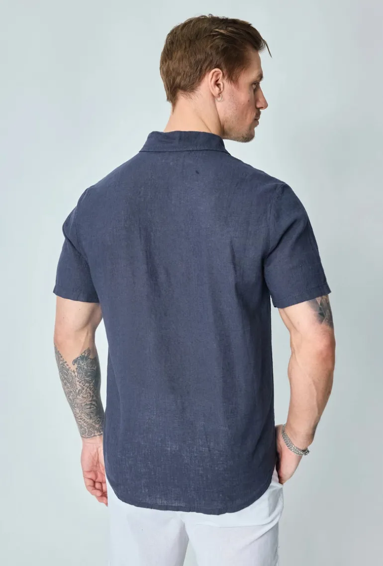 Chemise manches courtes unie en lin