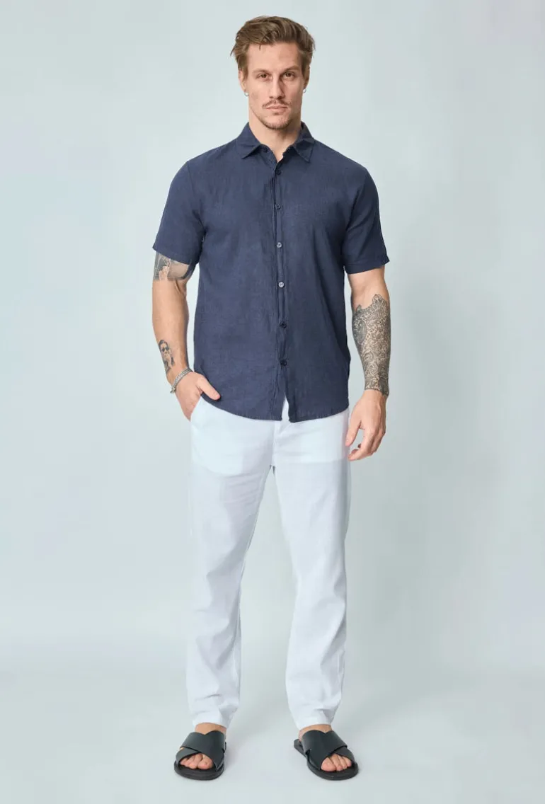 Chemise manches courtes unie en lin