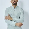 Chemise oxford à rayure col mao