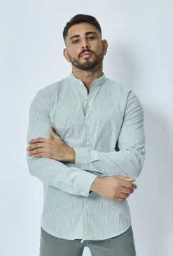 Chemise oxford à rayure col mao